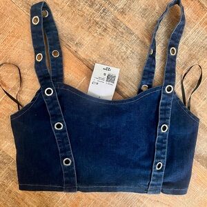 NWT Forever 21 Navy Denim Cropped Bustier Top with Grommet Straps